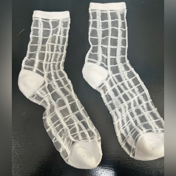 Accessories - NWT Sheer Mesh Translucent & White Plaid Socks